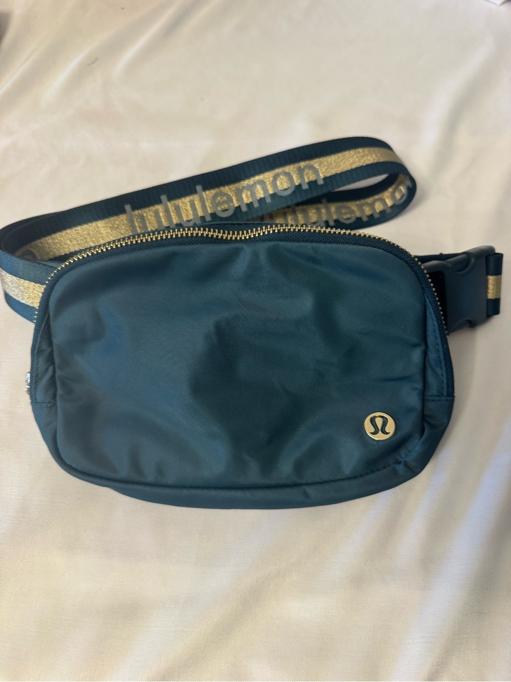 lululemon athletica Teal Belt Bag with Gold-Strip Strap